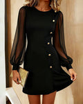 Elegant Dress with Metal Buckle and Inserts