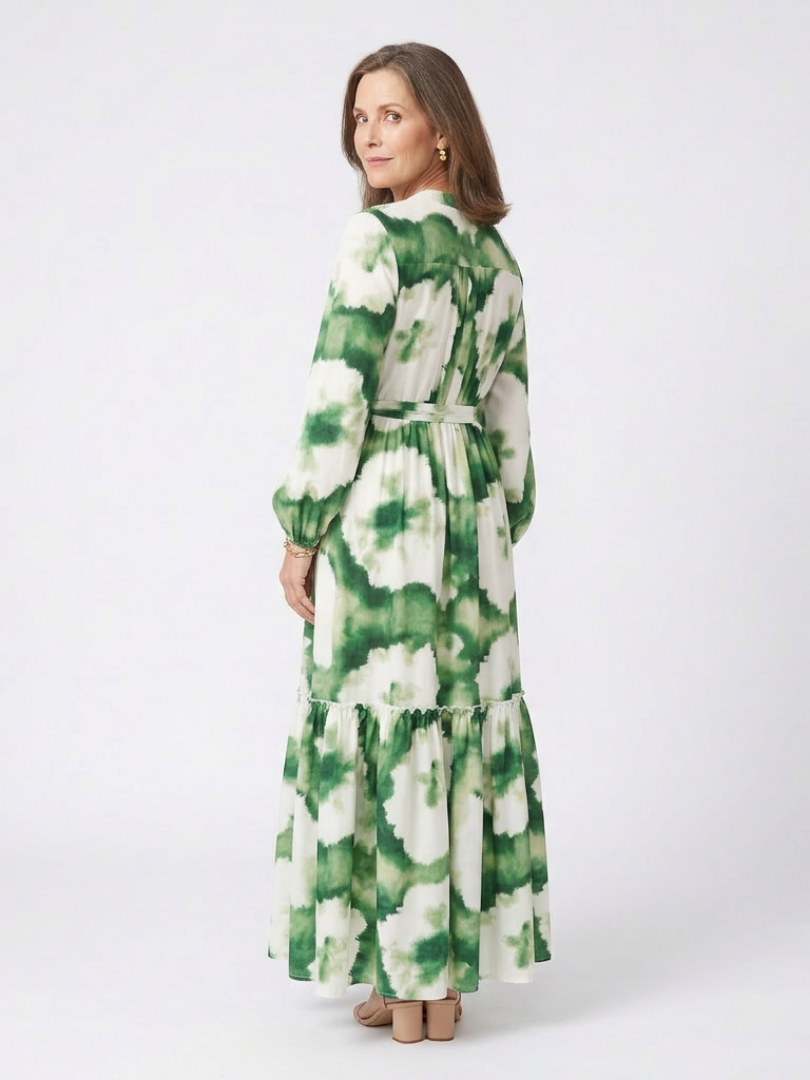 Sabine | Vestido Maxi de Manga Larga con Cintura Ajustable en Capas