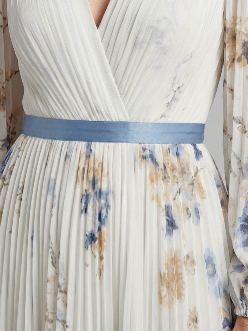 Lavinia | Vestido Maxi Floral de Manga Larga con Escote en V
