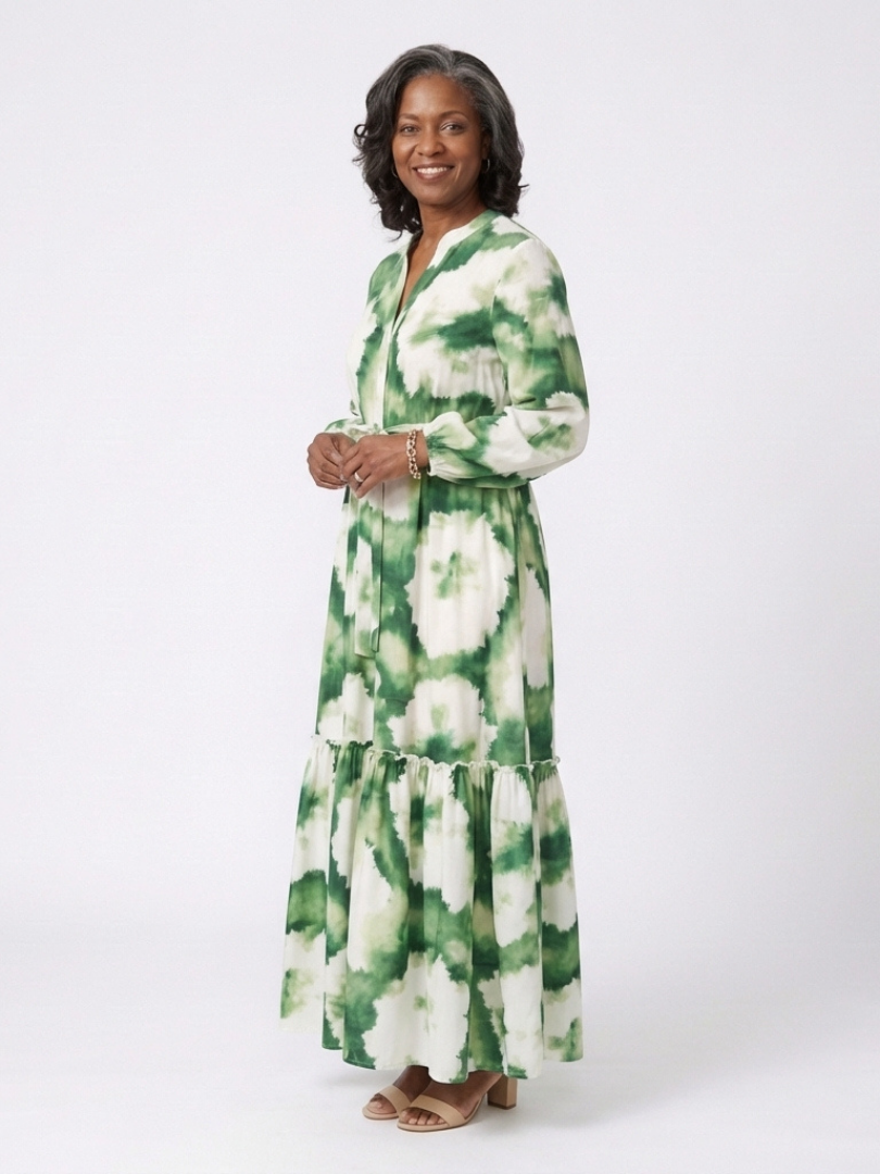 Sabine | Vestido Maxi de Manga Larga con Cintura Ajustable en Capas