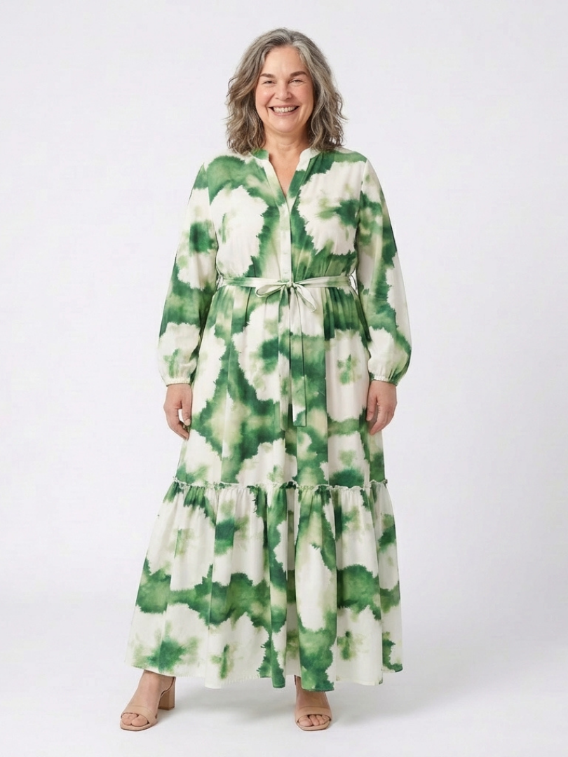 Sabine | Vestido Maxi de Manga Larga con Cintura Ajustable en Capas