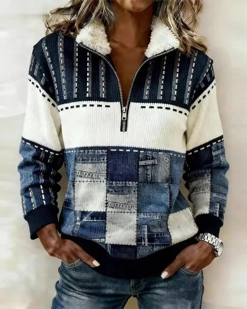 Vintage Sweatshirt with Half-Zip Collar