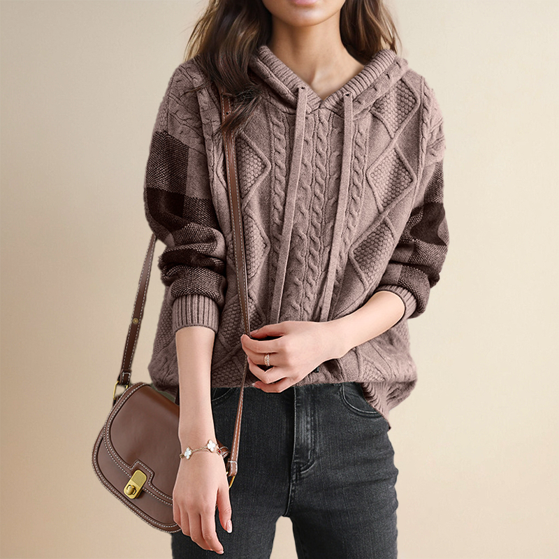 Emily - Cable Knit Hoodie Sweater