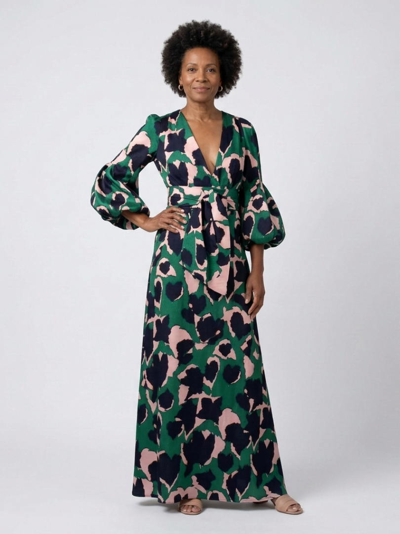 Isolde | Vestido largo maxi con escote en V y cintura ajustable