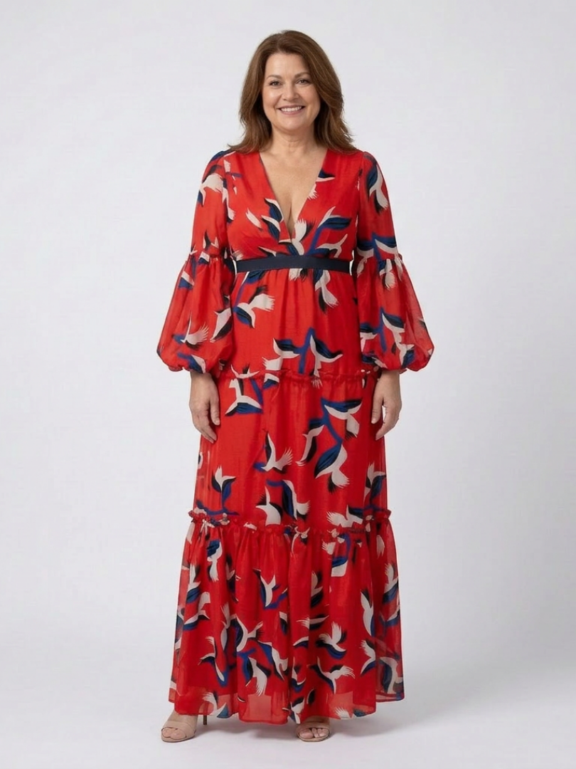 Isolde | Vestido largo maxi con escote en V y cintura ajustable