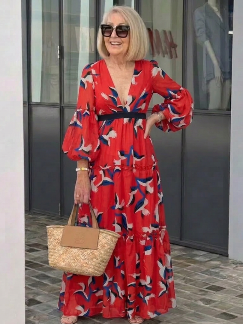 Isolde | Vestido largo maxi con escote en V y cintura ajustable