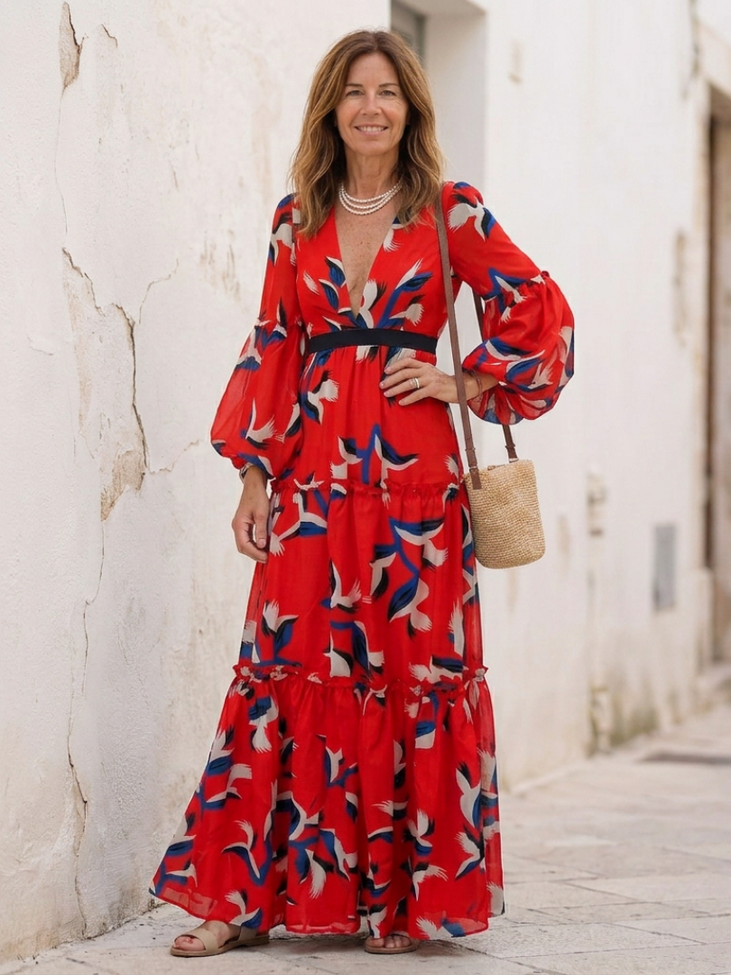 Isolde | Vestido largo maxi con escote en V y cintura ajustable
