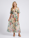 Eulalie | Vestido midi de manga corta con escote en V y cintura fruncida