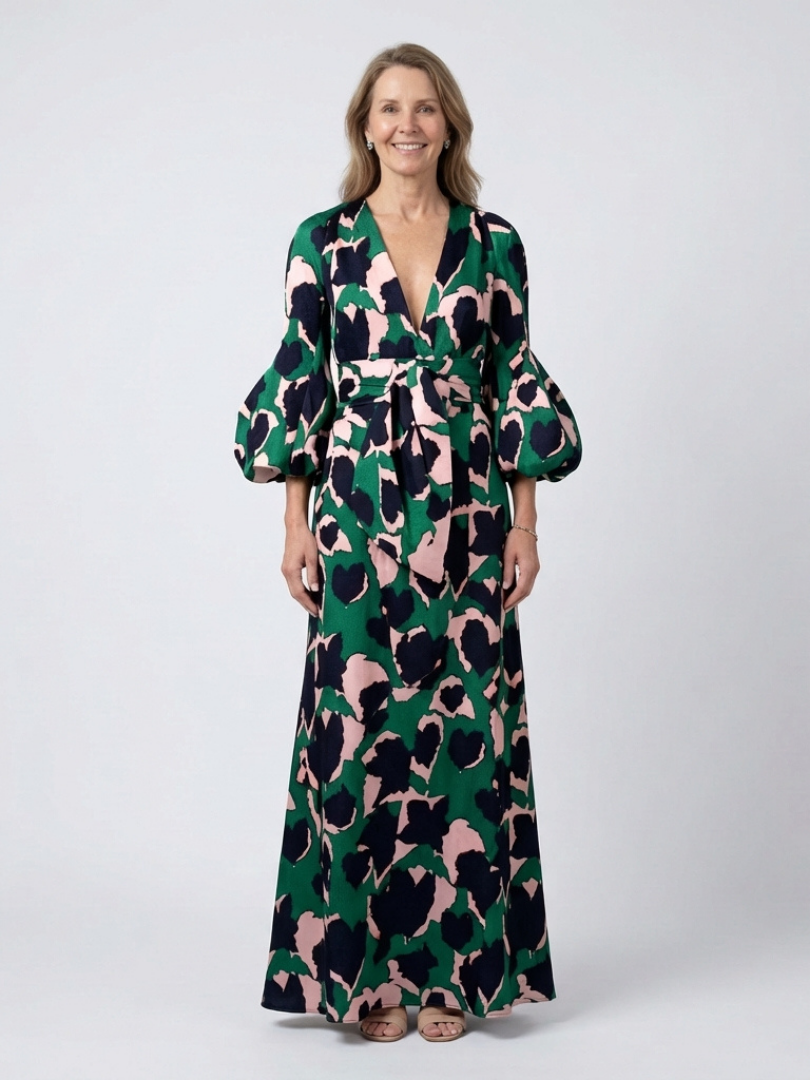 Isolde | Vestido largo maxi con escote en V y cintura ajustable