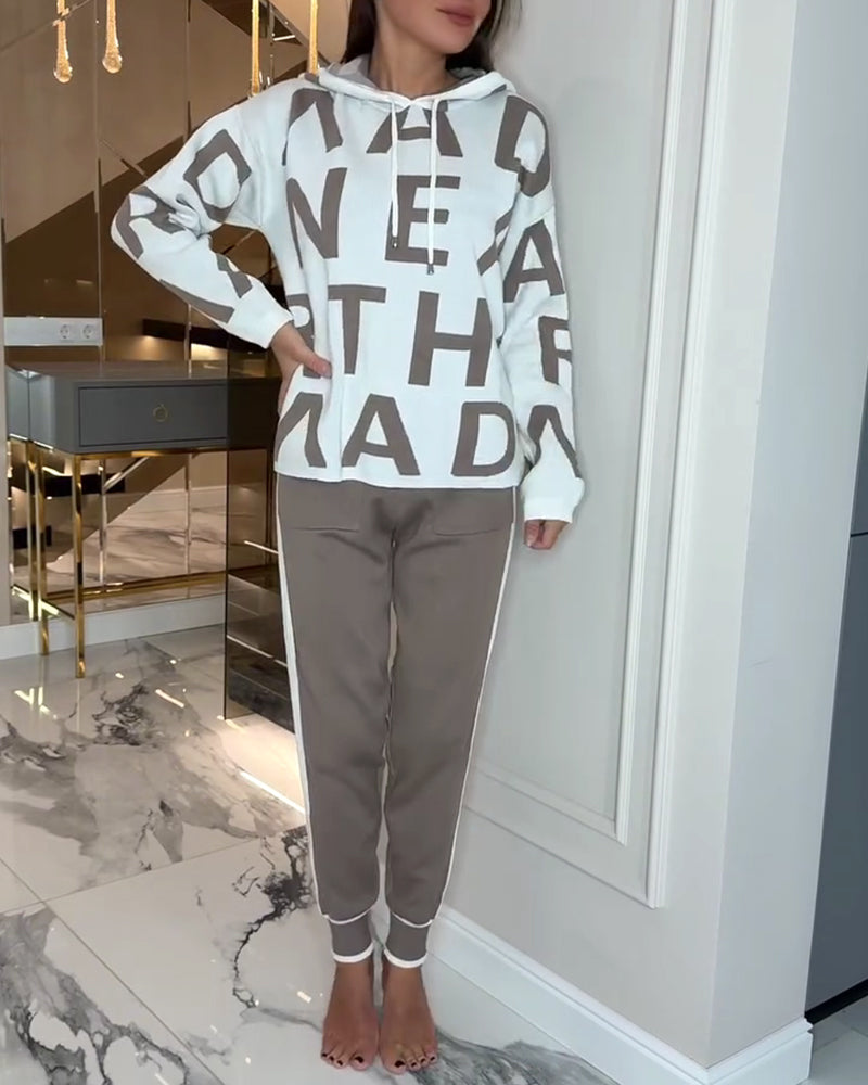 Two-Piece Hooded Set with Letter Print