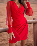 V-Neck Mesh Dress Patchwork