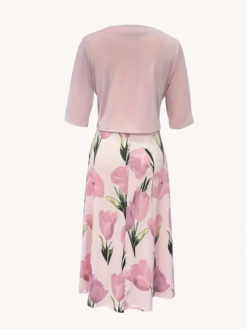Isabella | Women Floral Print Two-Piece Flowy Midi Dress
