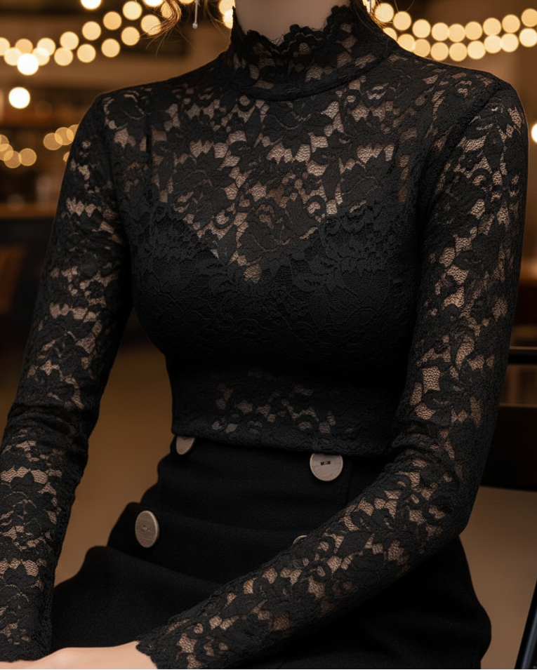 Bonnie | Women’s Spring Lace High-Neck Blouse
