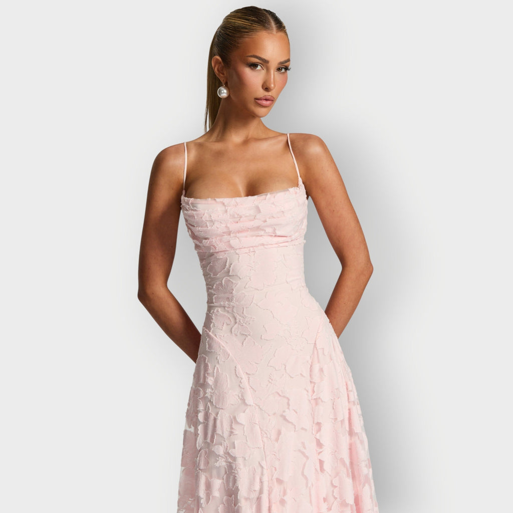 Clara - Elegant Strapless Floral Evening Velvet Gown