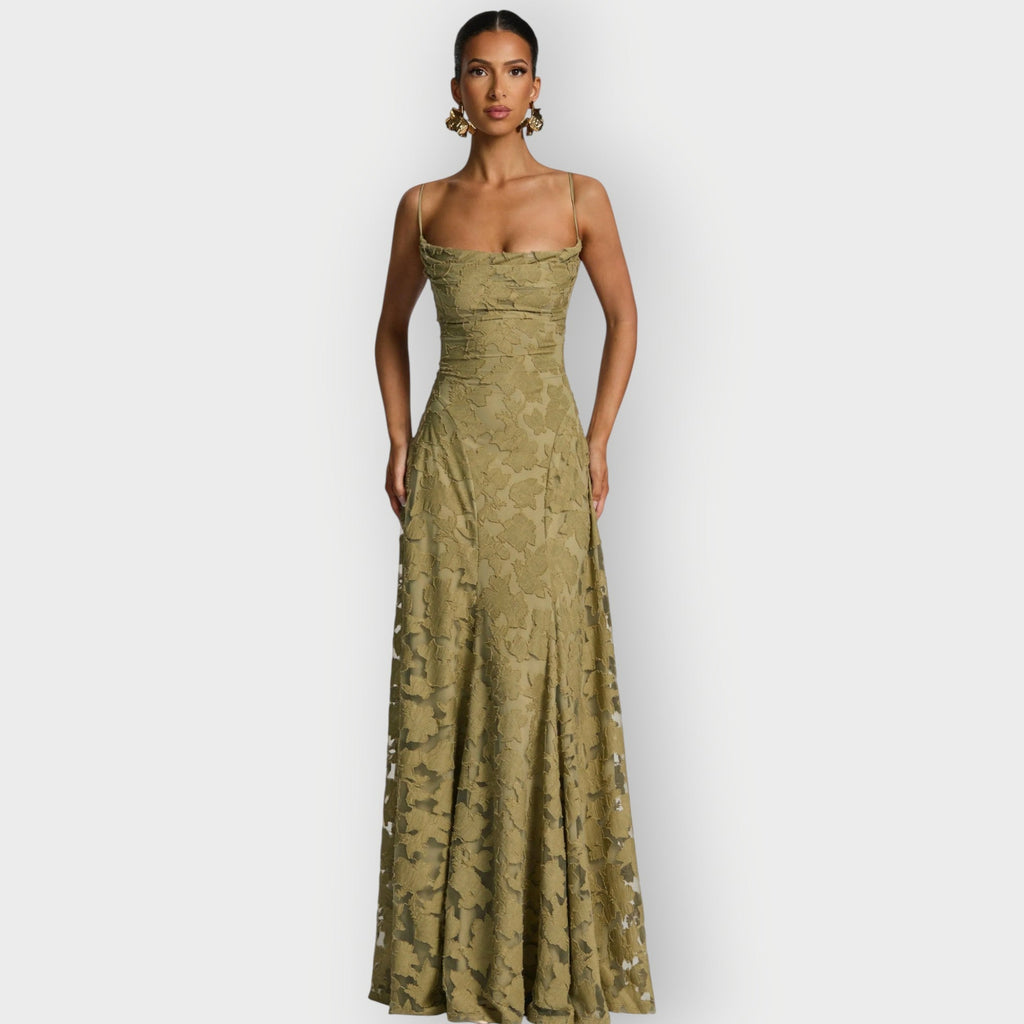 Clara - Elegant Strapless Floral Evening Velvet Gown