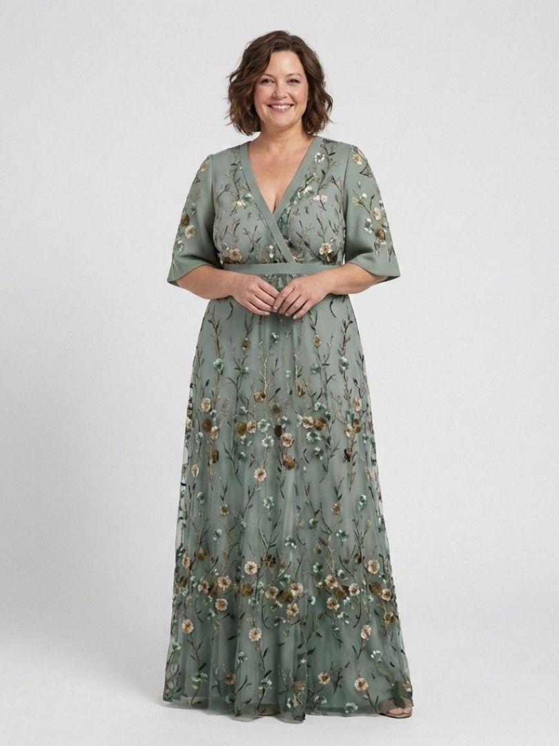Evadne | Vestido Maxi Bordado con Escote en V