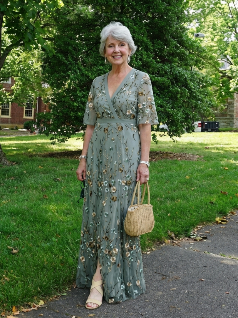 Evadne | Vestido Maxi Bordado con Escote en V