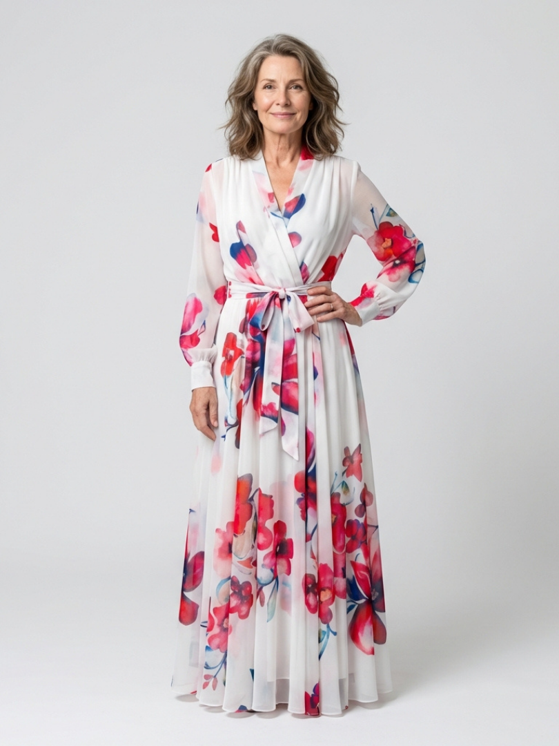 Lillian | Vestido Maxi Envolvente de Manga Larga Floral