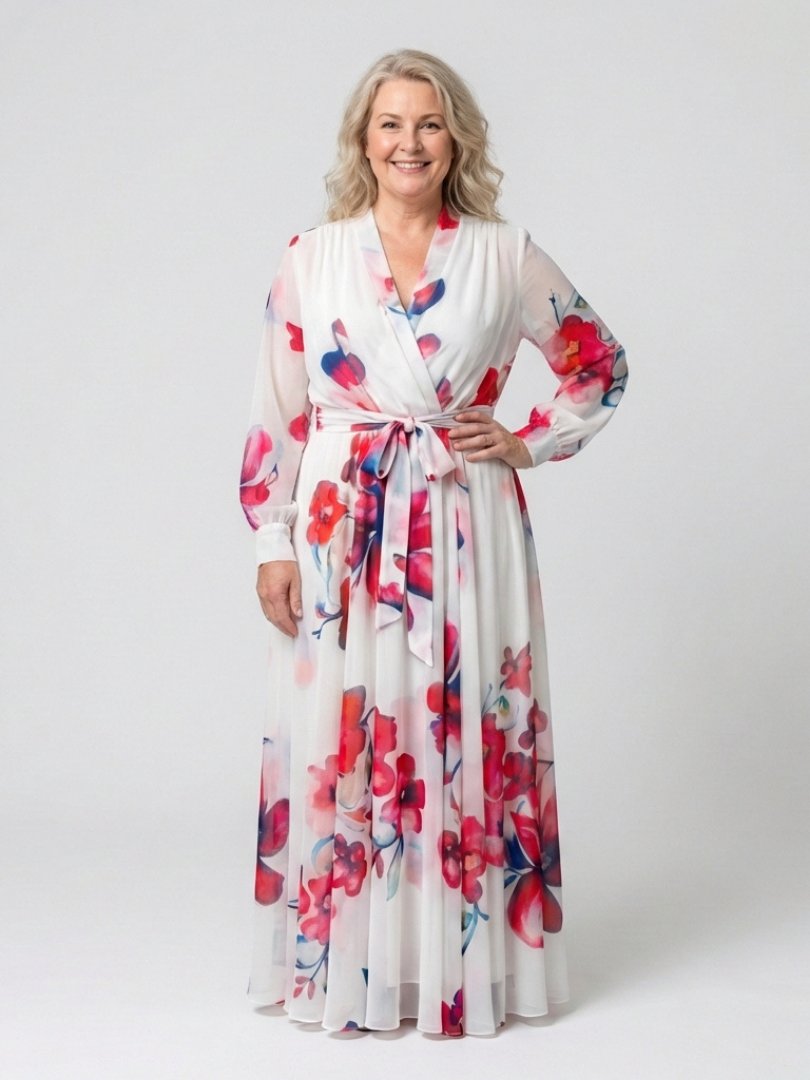 Lillian | Vestido Maxi Envolvente de Manga Larga Floral