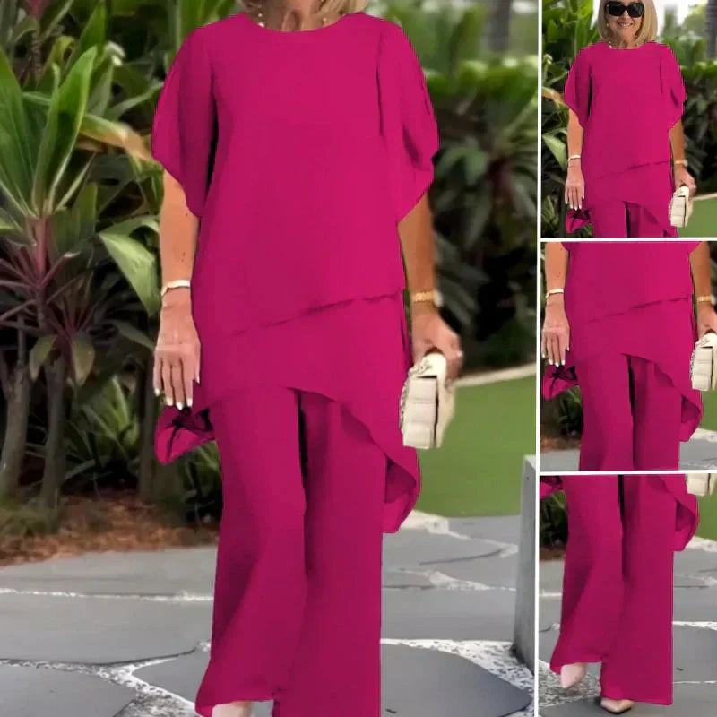 Suit with draped palazzo pant