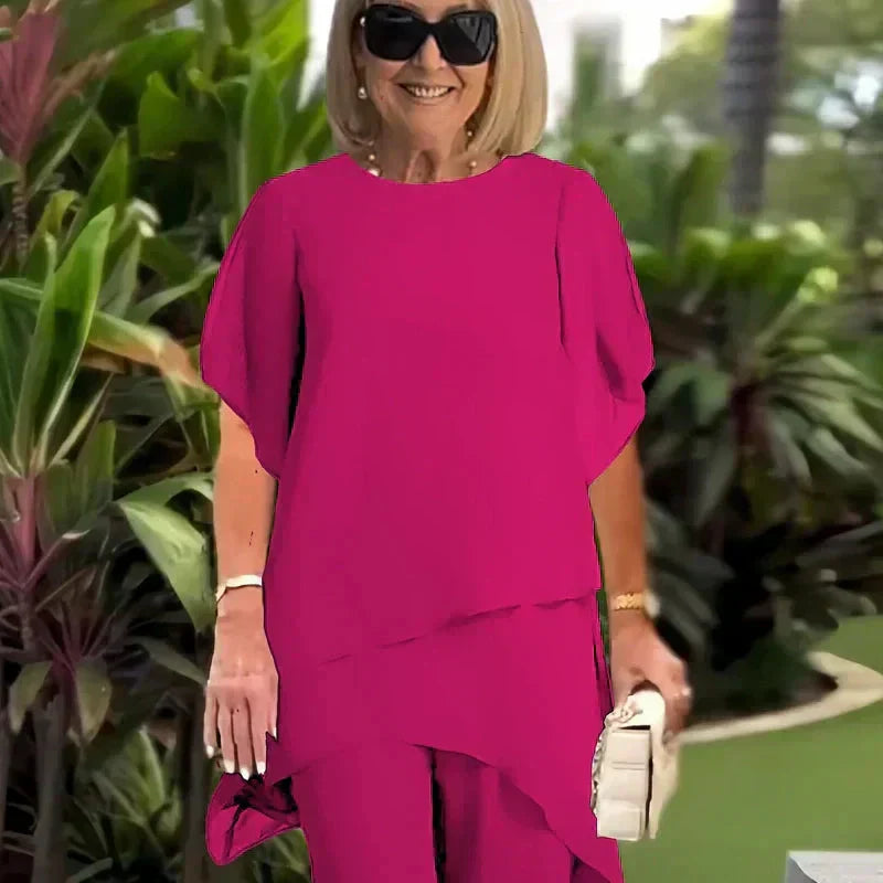 Suit with draped palazzo pant