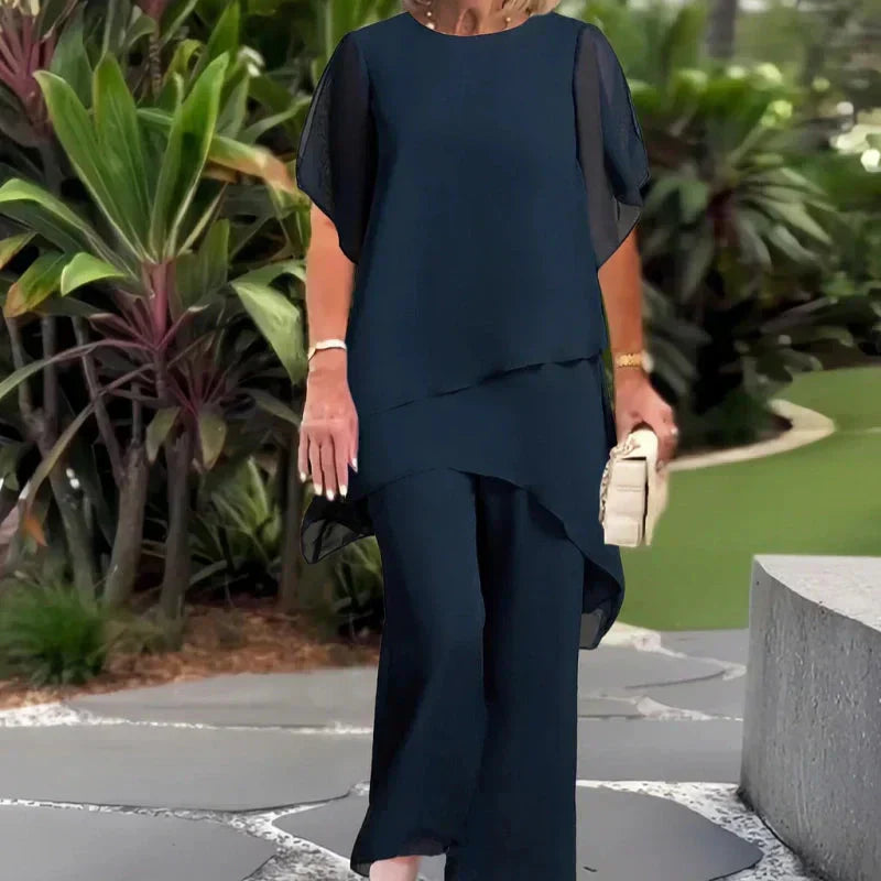 Suit with draped palazzo pant