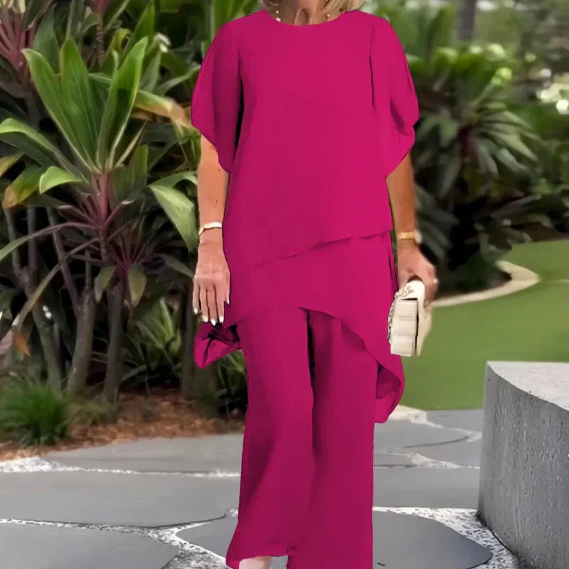 Suit with draped palazzo pant