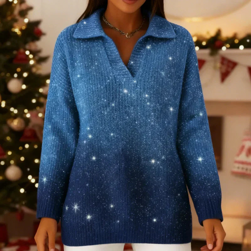 Susana | Shiny Knit Sweater with Gradient Design