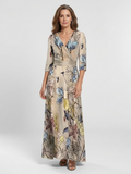 Margaret | Vestido Maxi Envolvente Floral de Manga Tres Cuartos