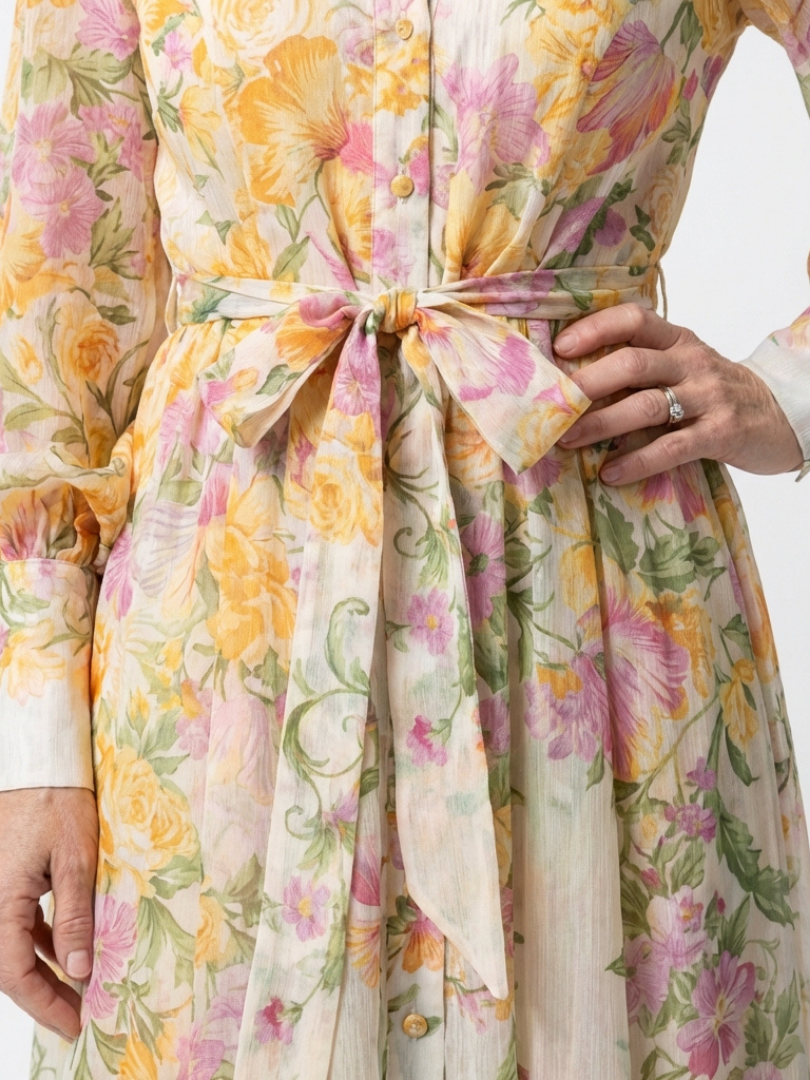 Cressida | Vestido Maxi Largo de Manga Larga Floral Transparente