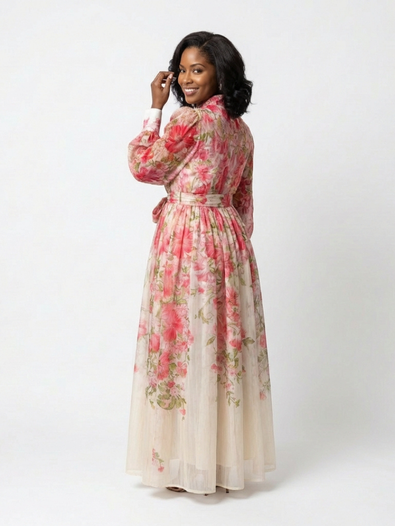 Cressida | Vestido Maxi Largo de Manga Larga Floral Transparente