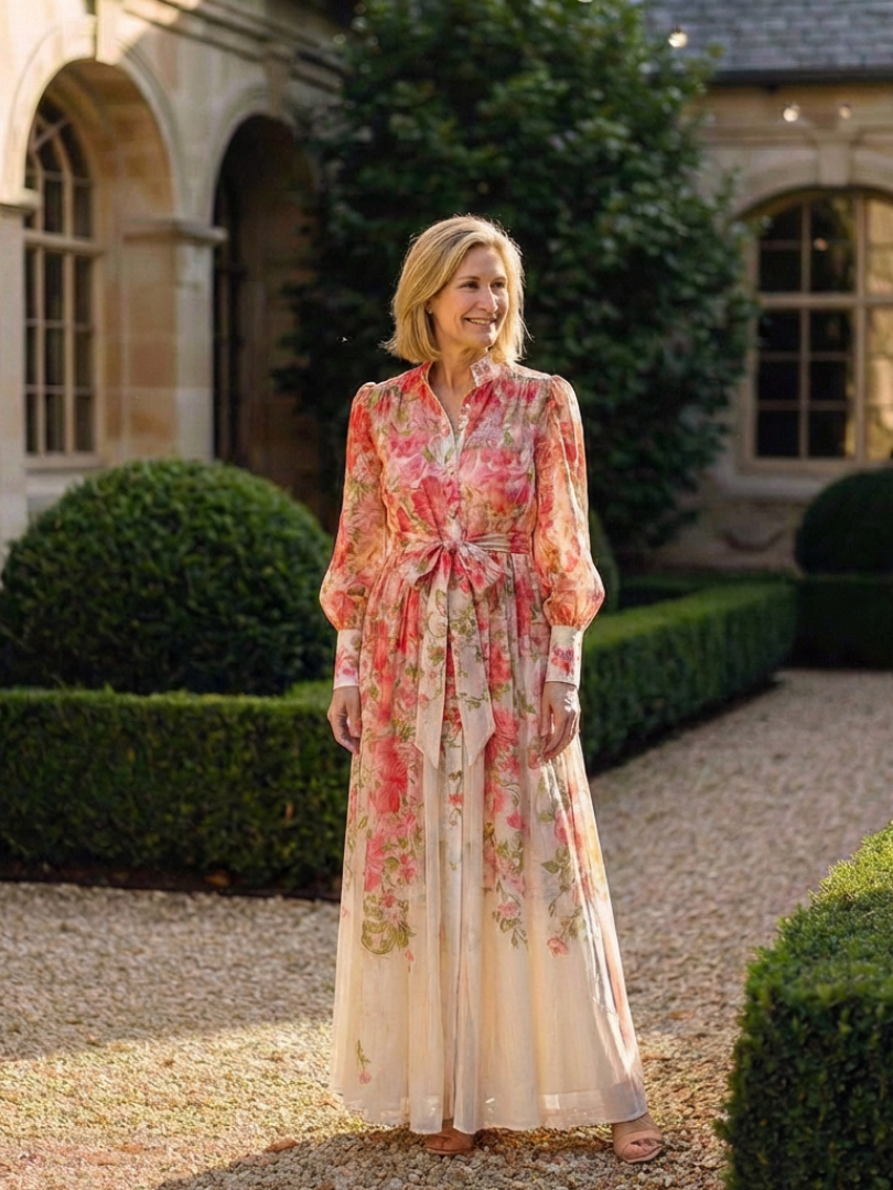 Cressida | Vestido Maxi Largo de Manga Larga Floral Transparente