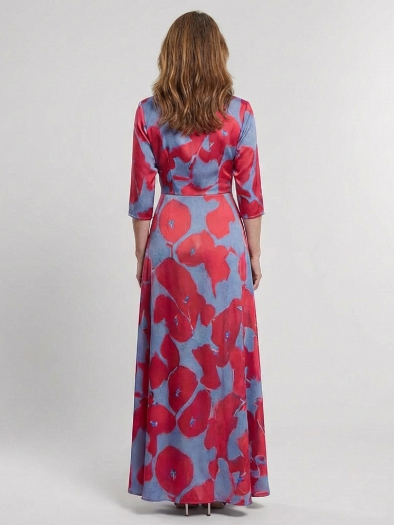 Danielle | Vestido Maxi Floral con Manga Tres Cuartos y Escote en V